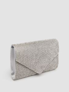 Rhinestone Flapover Envelope Clutch With Metal Trim sold by Suzy Shier