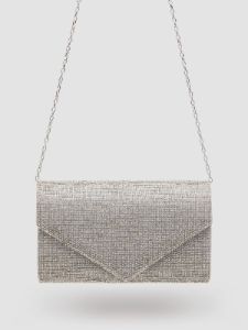 Rhinestone Flapover Envelope Clutch With Metal Trim sold by Suzy Shier