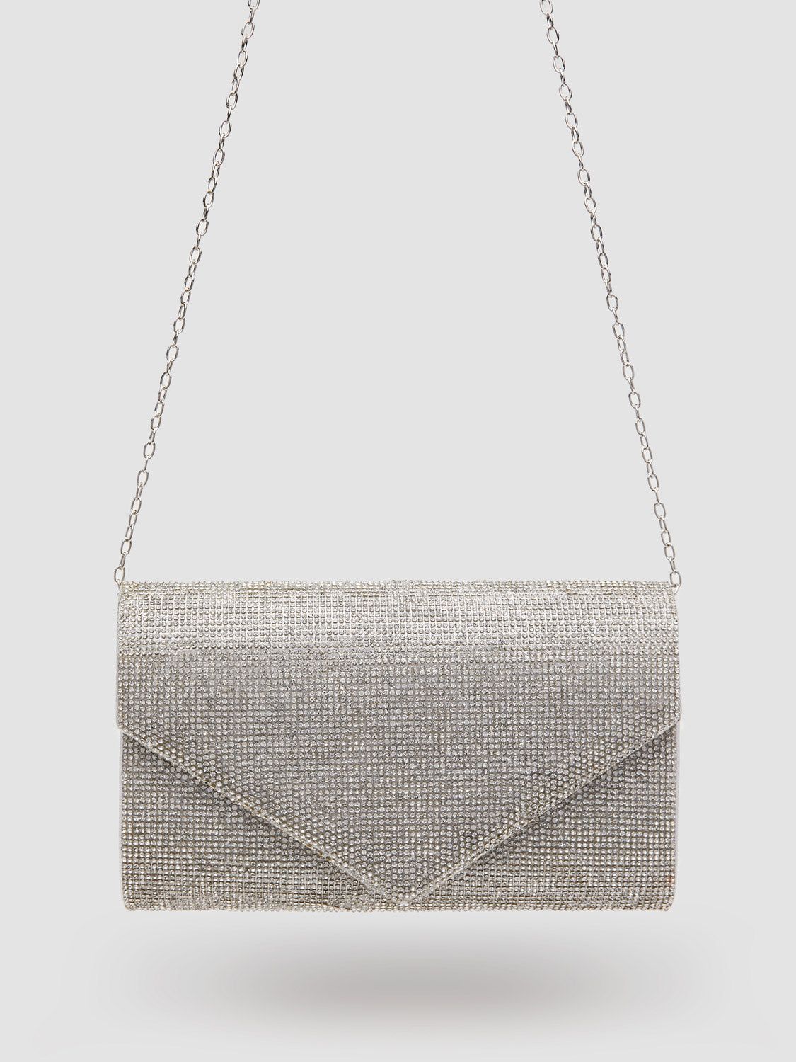 Rhinestone Flapover Envelope Clutch With Metal Trim sold by Suzy Shier product image thumbnail 2