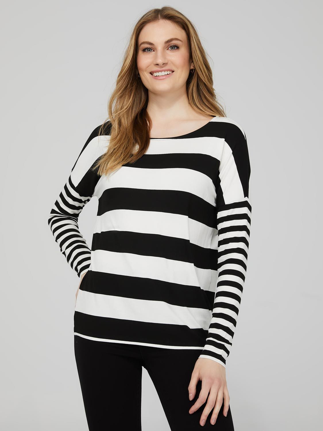 Combo Stripe Long Dolman Sleeve Top sold by Suzy Shier
