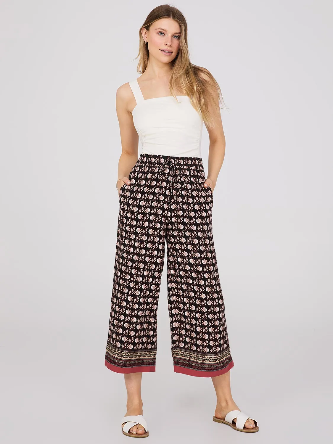 Border Print Gaucho Pants sold by Suzy Shier