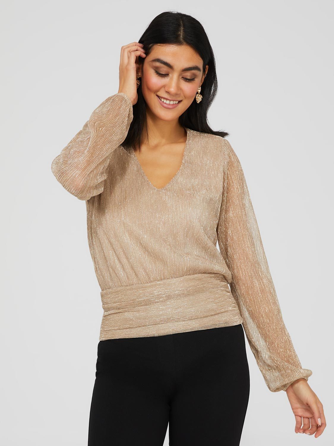 Foil Print Mesh V-Neck Top sold by Suzy Shier product image thumbnail 3