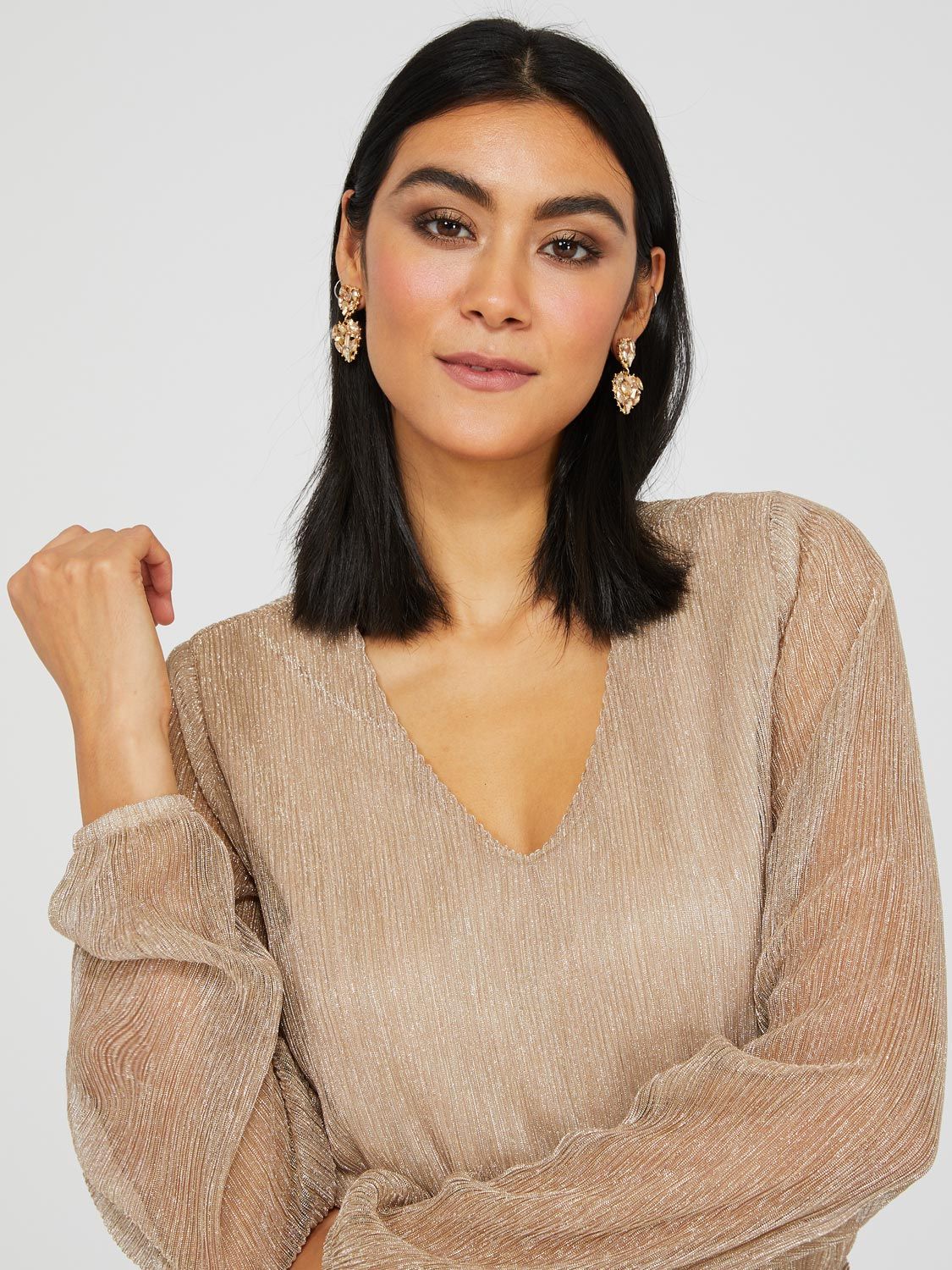 Foil Print Mesh V-Neck Top sold by Suzy Shier product image thumbnail 2