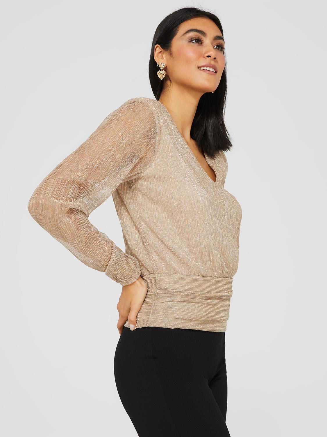 Foil Print Mesh V-Neck Top sold by Suzy Shier product image thumbnail 4