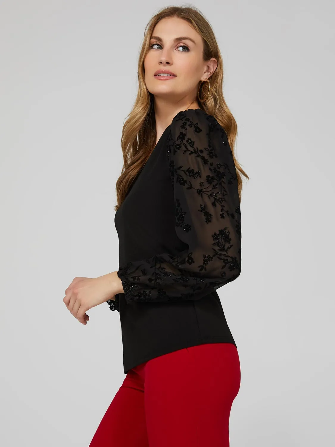 Round Neck Top With Sheer Chiffon Long Sleeves sold by Suzy Shier product image thumbnail 4