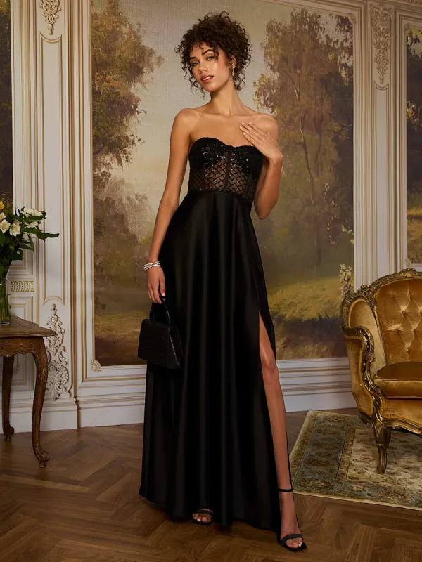 Sleeveless Sequin Bustier & Satin Gown sold by Suzy Shier