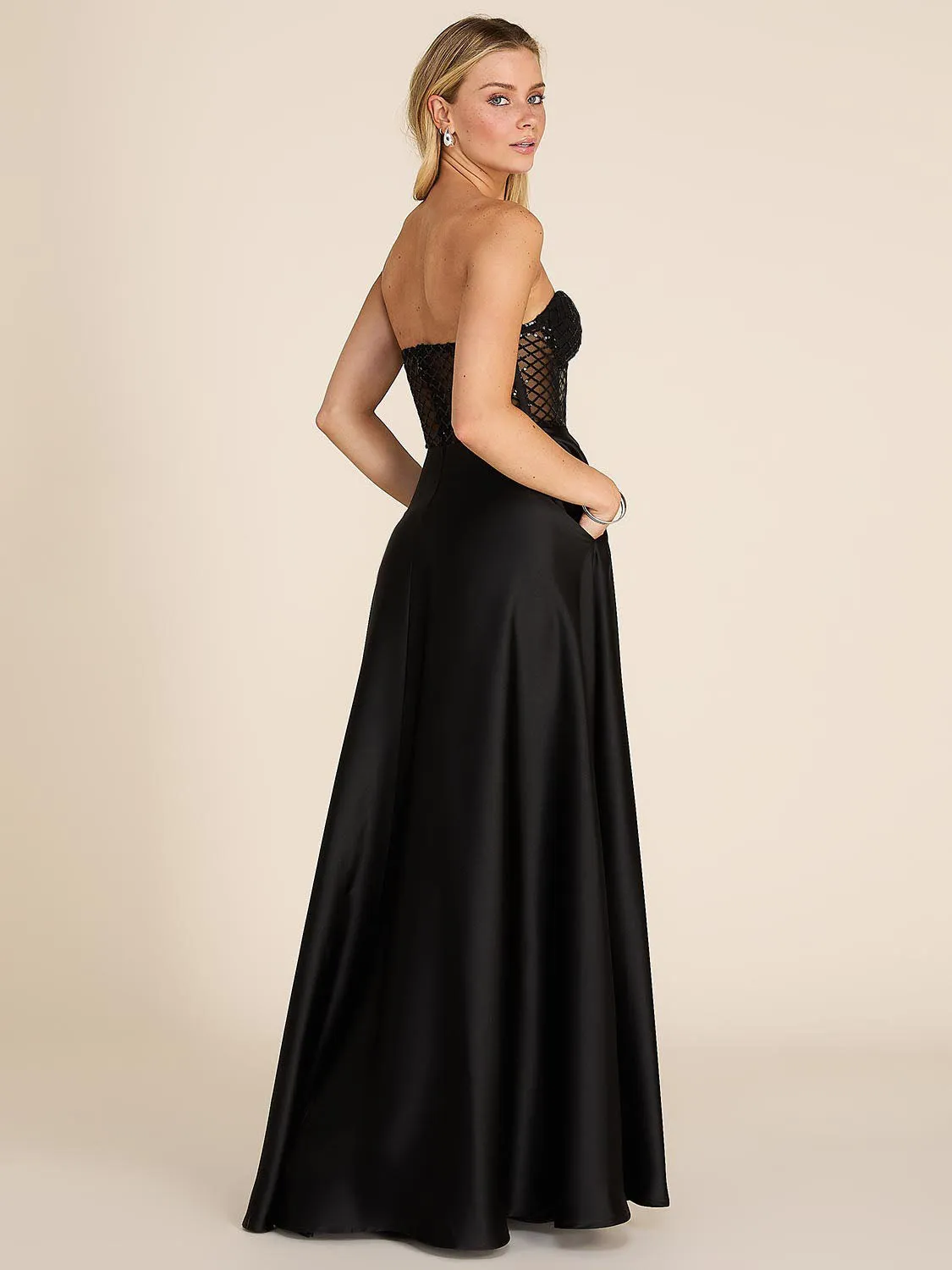 Sleeveless Sequin Bustier & Satin Gown sold by Suzy Shier product image thumbnail 5