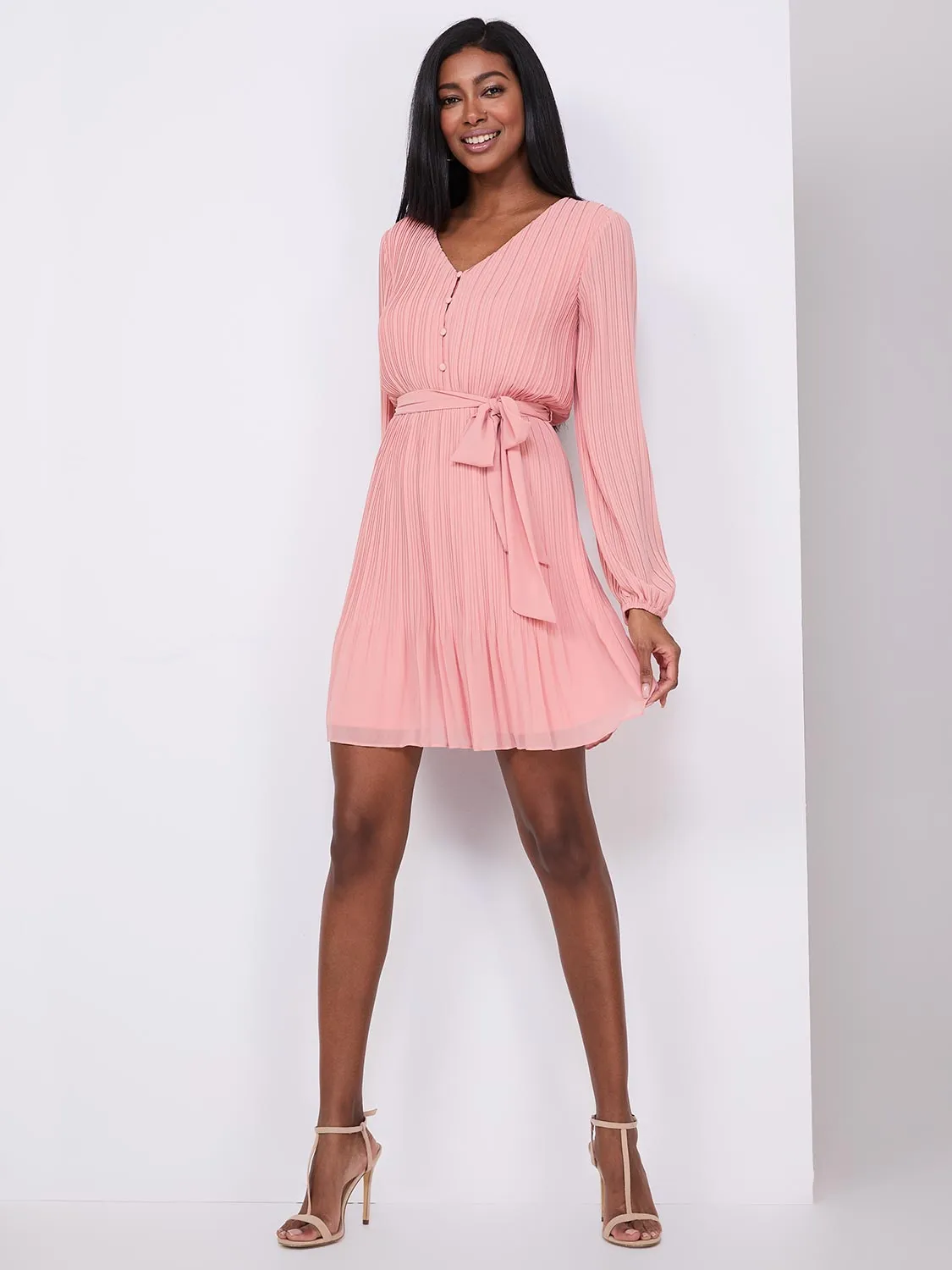 Plisse V-Neck Fit & Flare Mini Dress sold by Suzy Shier product image thumbnail 3