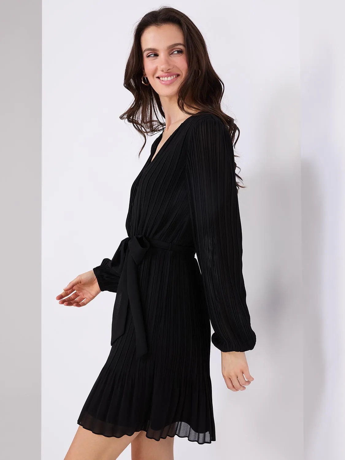 Plisse V-Neck Fit & Flare Mini Dress sold by Suzy Shier product image thumbnail 5