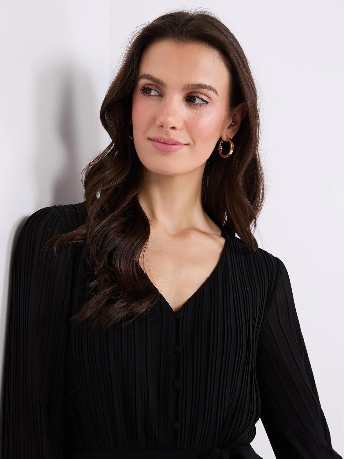 Plisse V-Neck Fit & Flare Mini Dress sold by Suzy Shier product image thumbnail 4