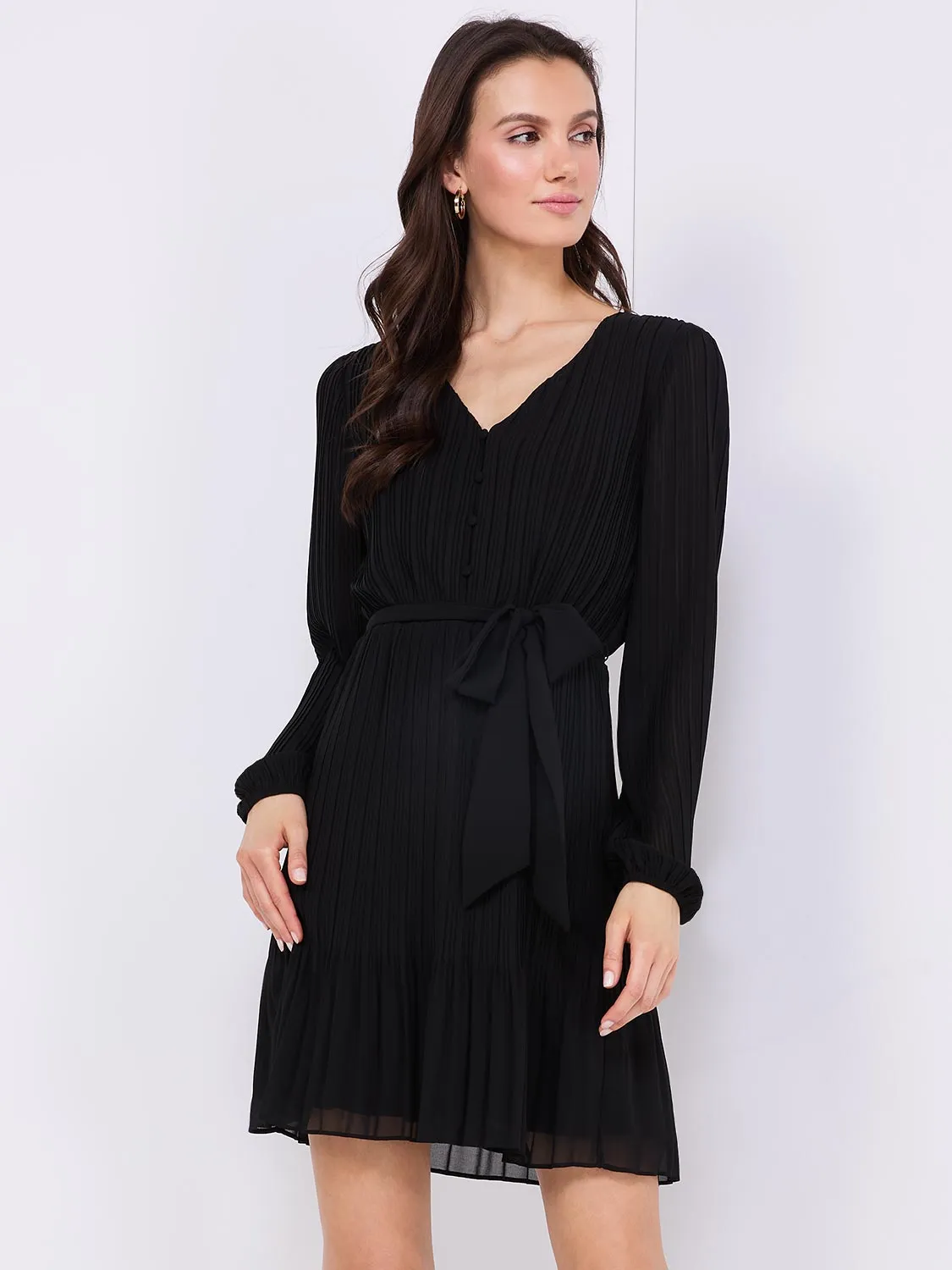 Plisse V-Neck Fit & Flare Mini Dress sold by Suzy Shier