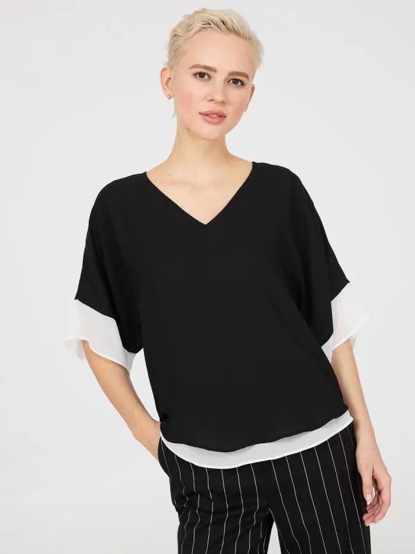 Colour Block V-Neck Dolman Sleeve Top sold by Suzy Shier