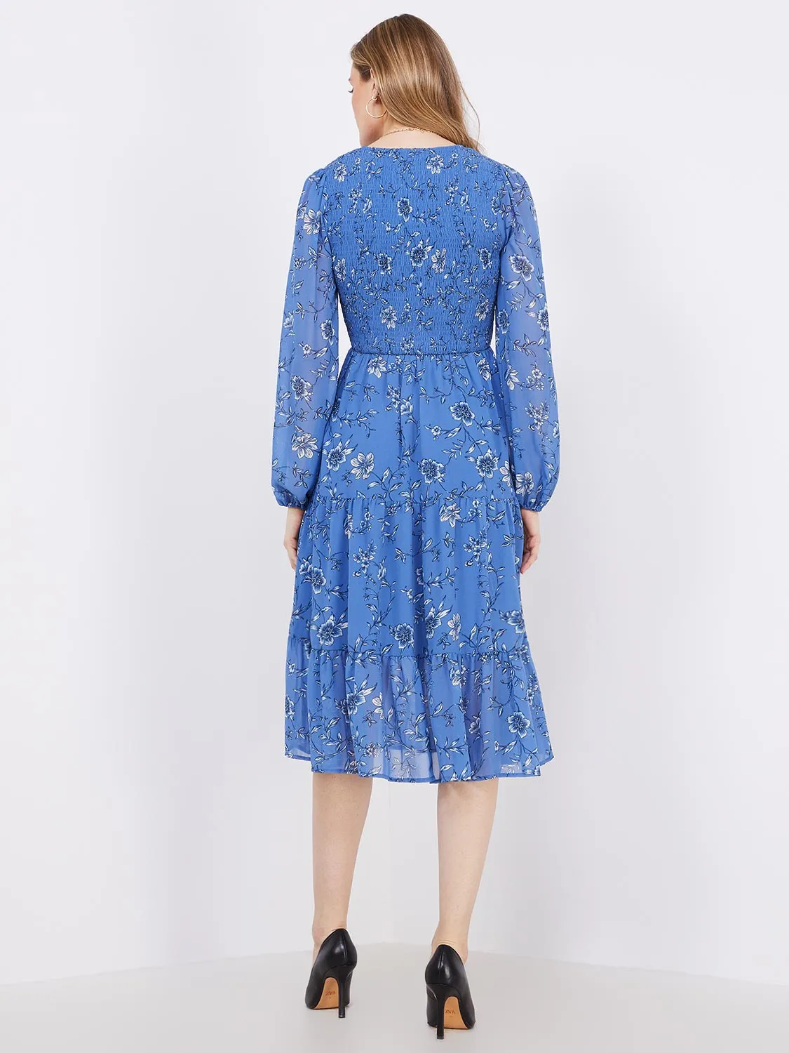 Floral Print Smocked V-Neck Midi Dress sold by Suzy Shier product image thumbnail 5