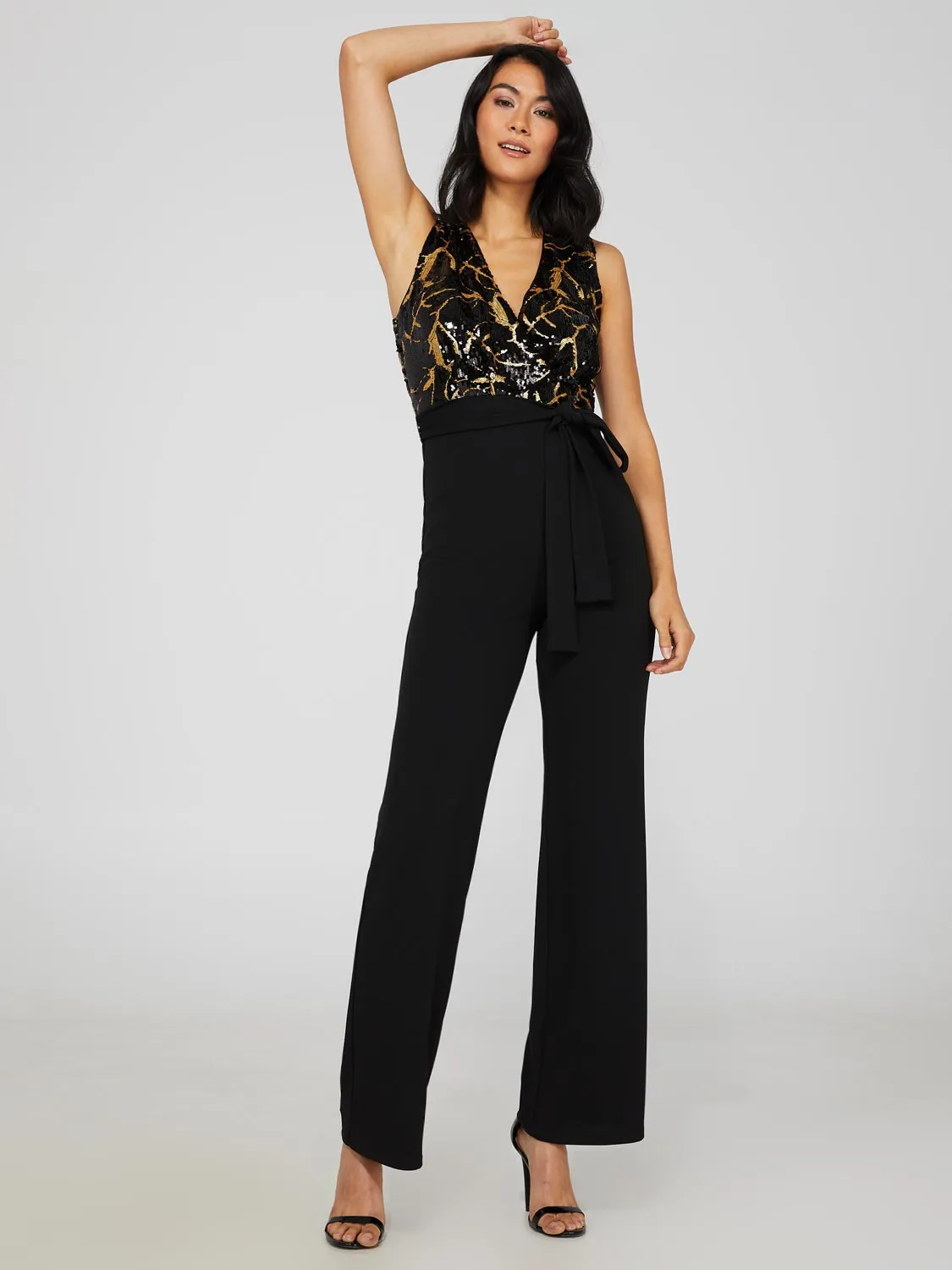 Black & Gold Sequin Wide Leg Jumpsuit sold by Suzy Shier product image thumbnail 3
