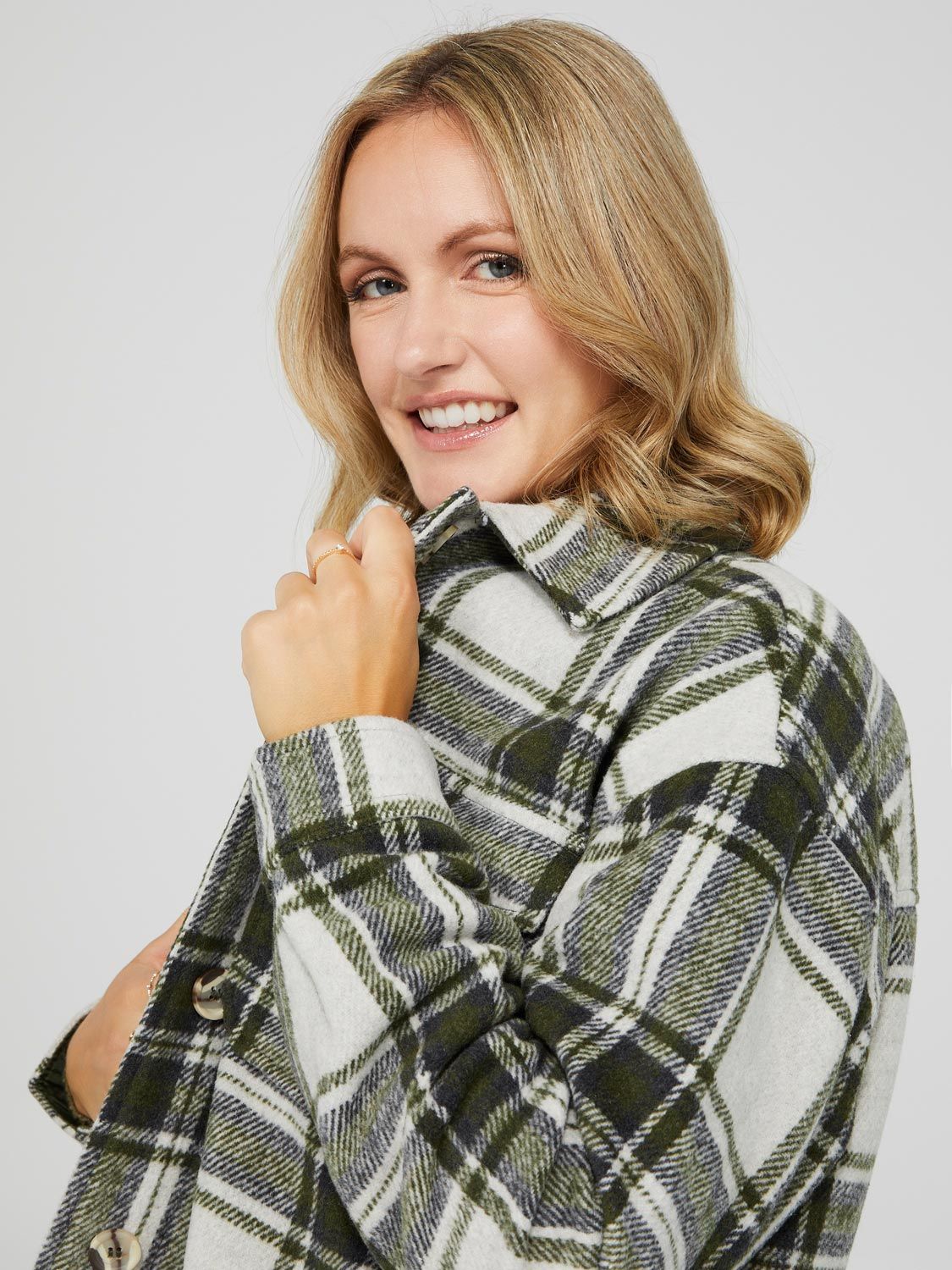 Long Plaid Shacket With Flap Pockets sold by Suzy Shier product image thumbnail 2