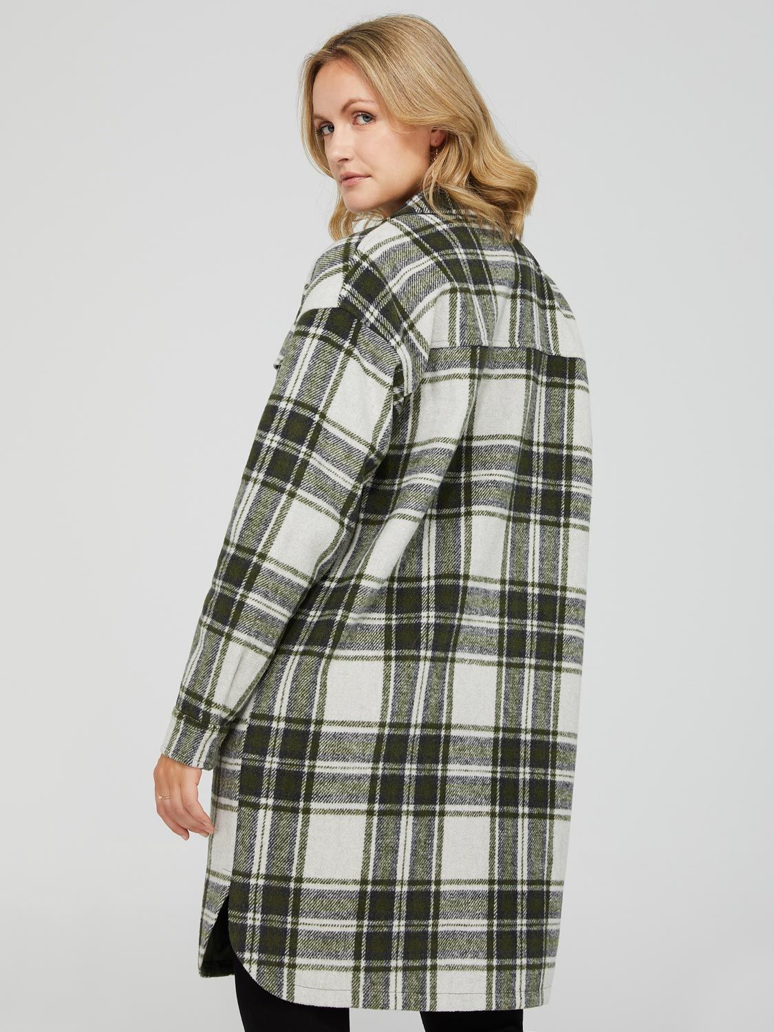 Long Plaid Shacket With Flap Pockets sold by Suzy Shier product image thumbnail 4