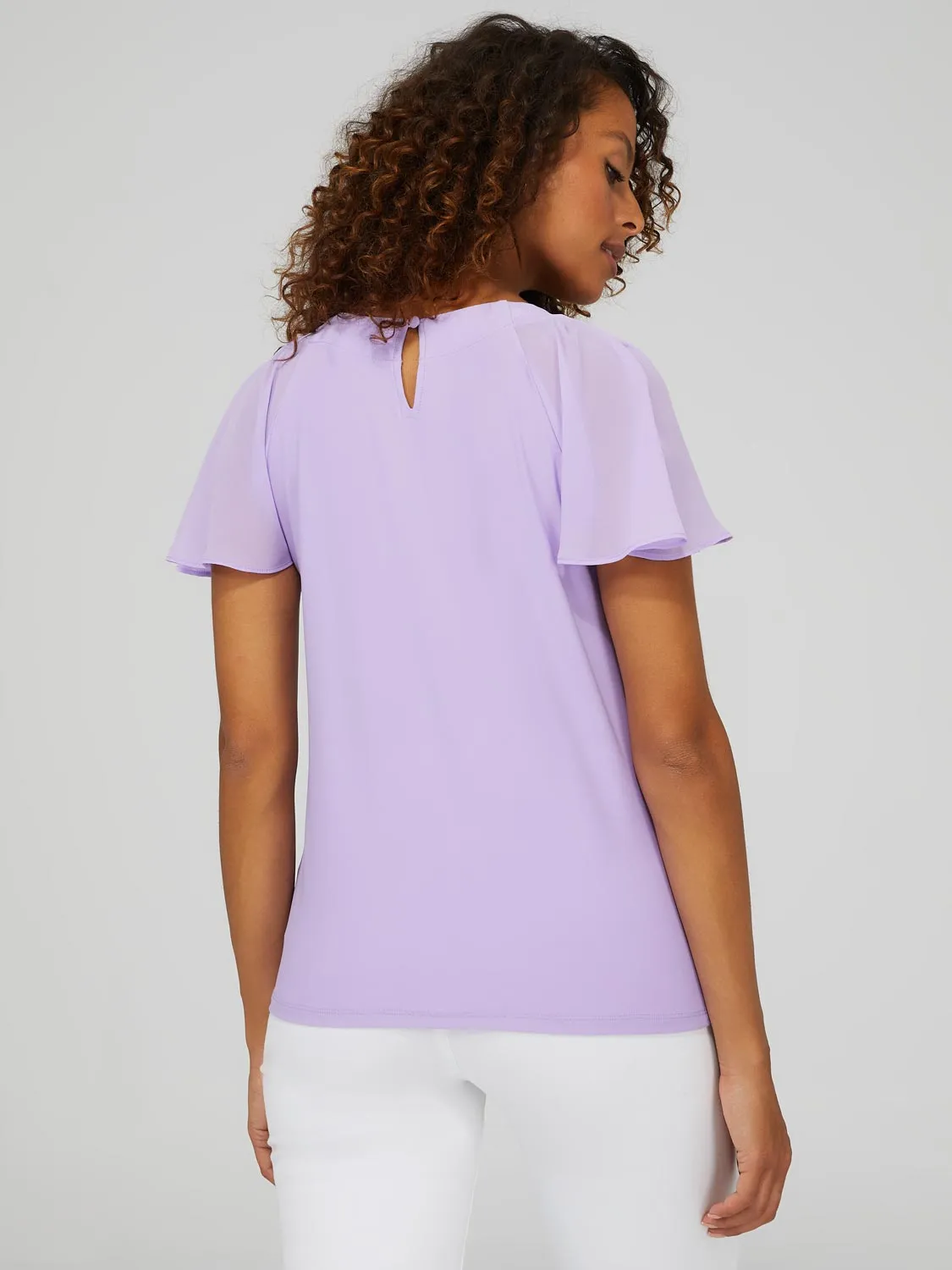 Pleated Crew Neck Top With Chiffon Flutter Sleeves sold by Suzy Shier product image thumbnail 5