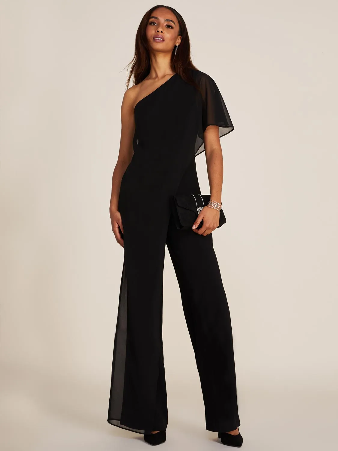 One-Shoulder Wide Leg Chiffon Jumpsuit sold by Suzy Shier product image thumbnail 3