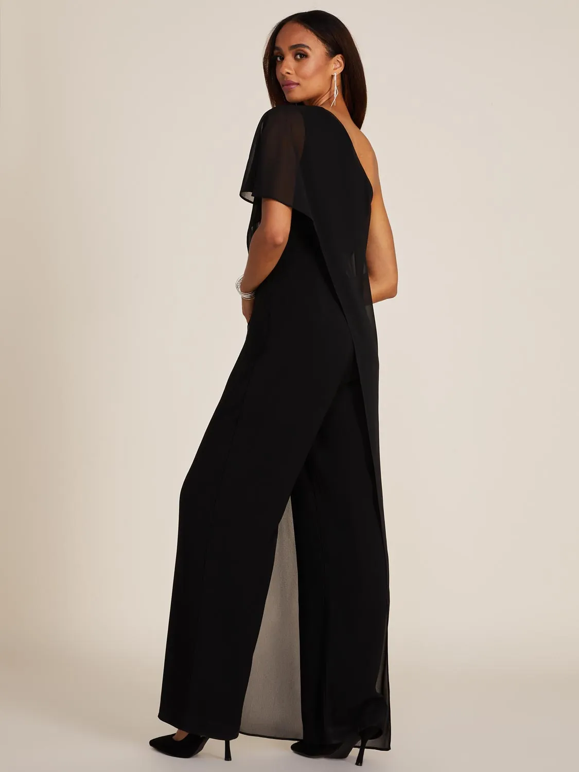 One-Shoulder Wide Leg Chiffon Jumpsuit sold by Suzy Shier product image thumbnail 4