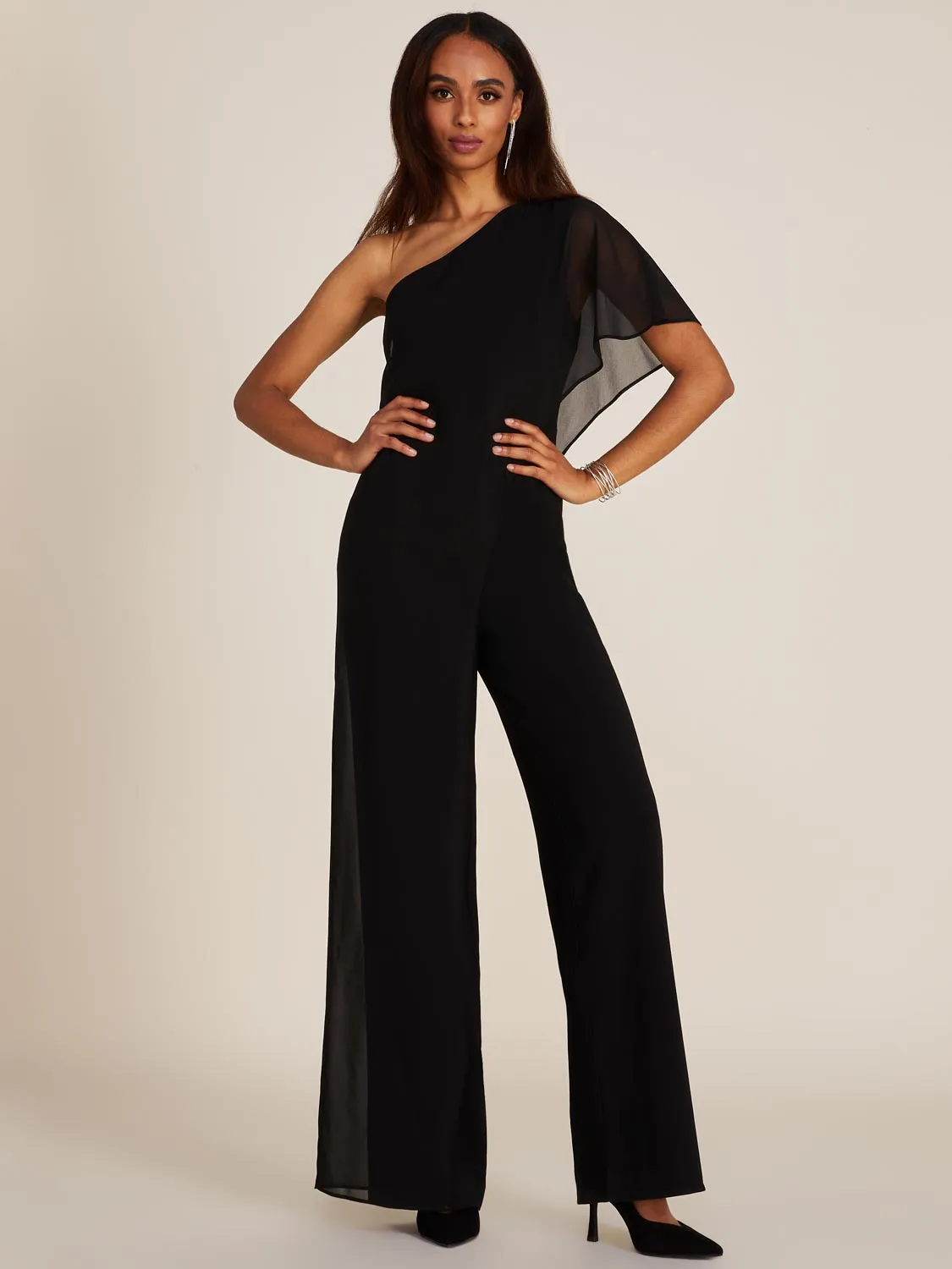 One-Shoulder Wide Leg Chiffon Jumpsuit sold by Suzy Shier