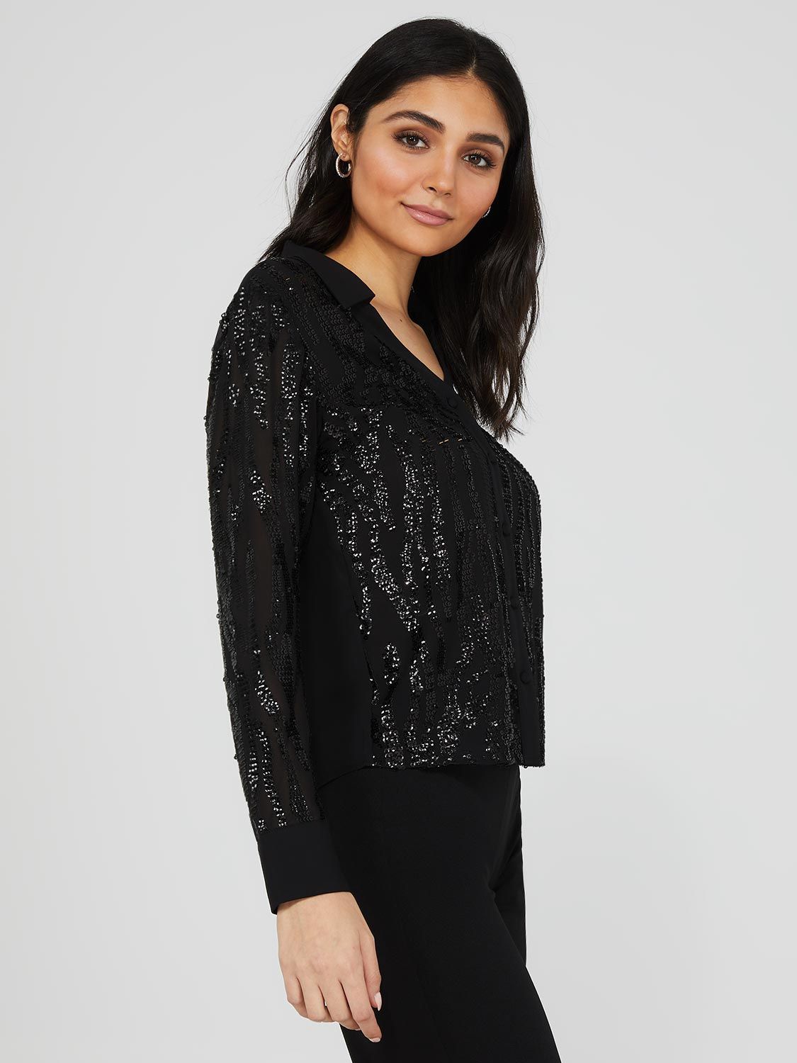 Sequin Button-Front V-Neck Blouse sold by Suzy Shier product image thumbnail 4