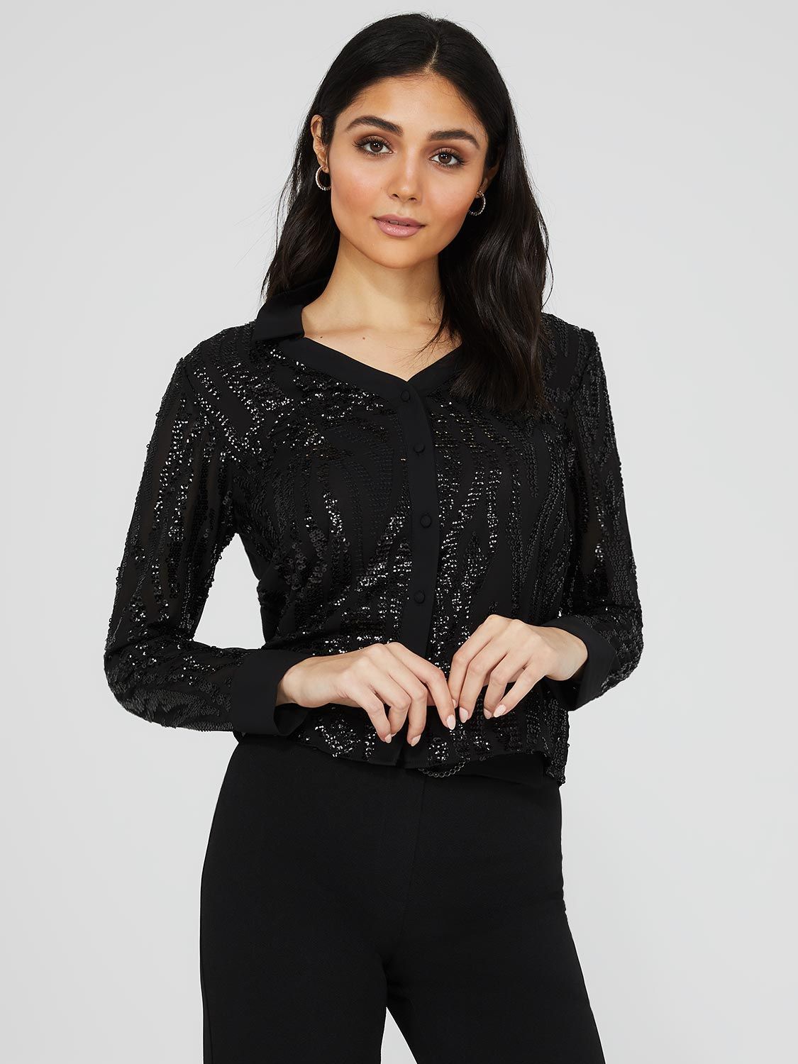 Sequin Button-Front V-Neck Blouse sold by Suzy Shier product image thumbnail 3