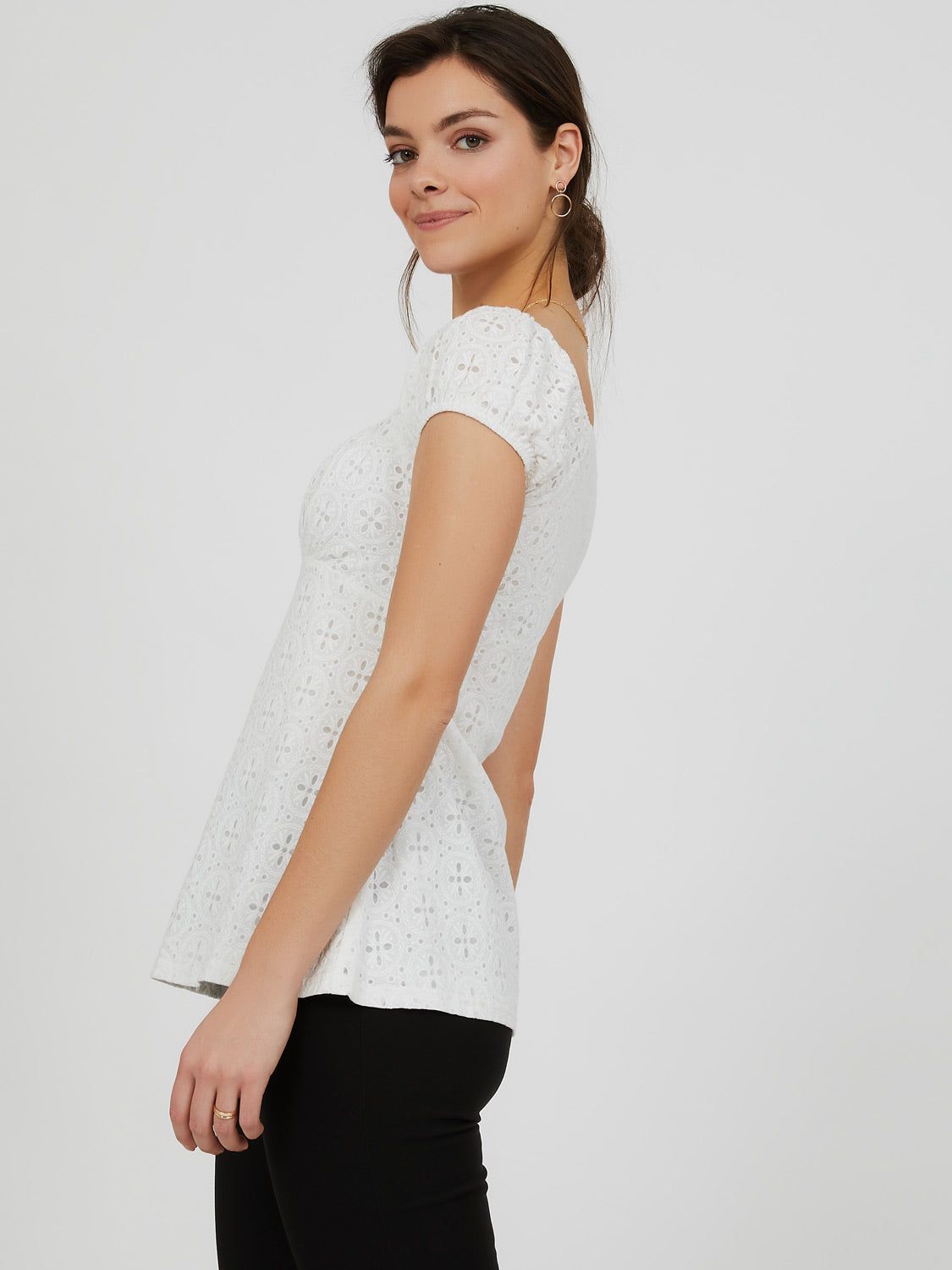 Short Puff Sleeve Burnout Milkmaid Top sold by Suzy Shier product image thumbnail 3