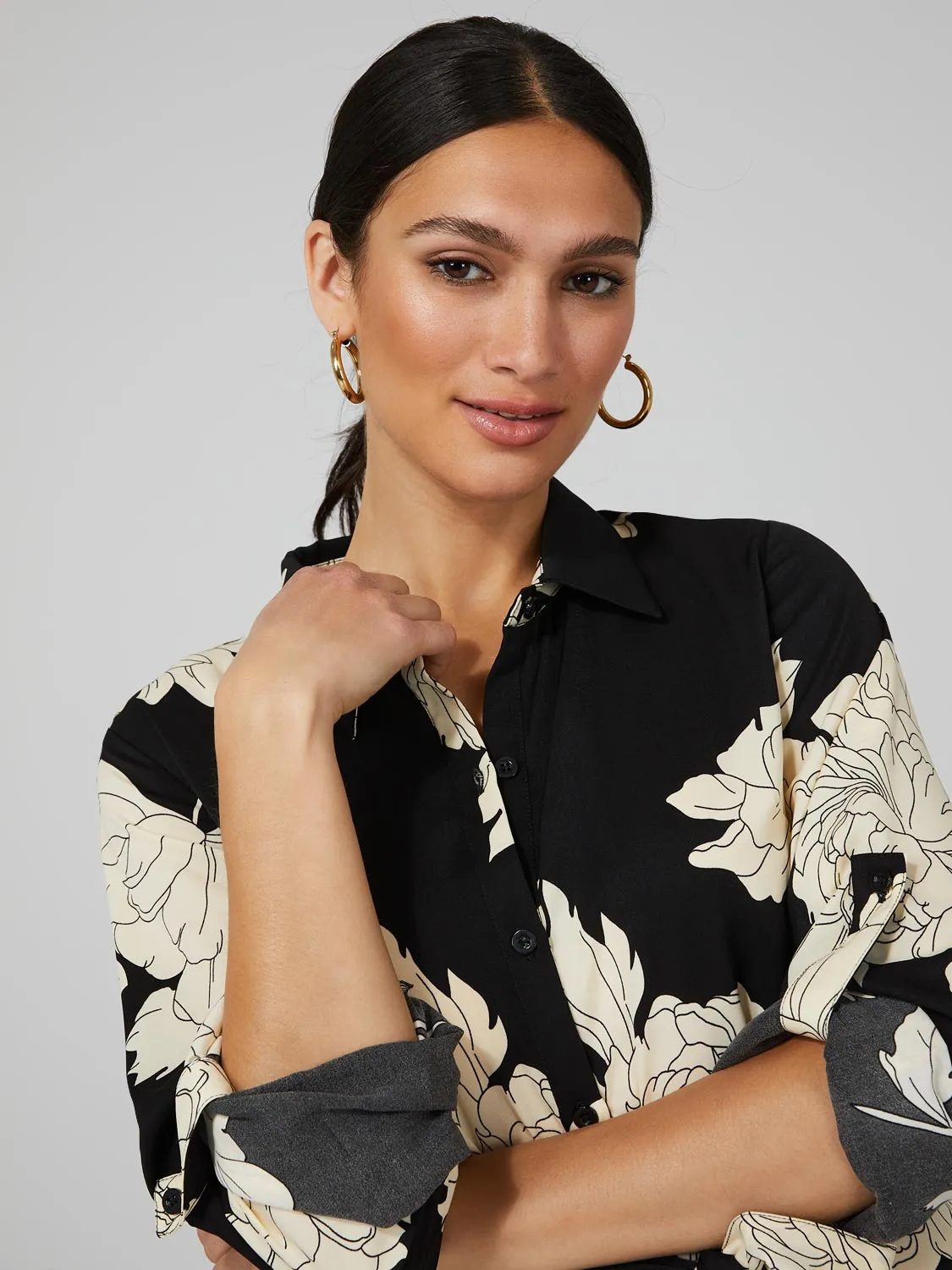 Printed Button-Front Maxi Shirt Dress sold by Suzy Shier product image thumbnail 2