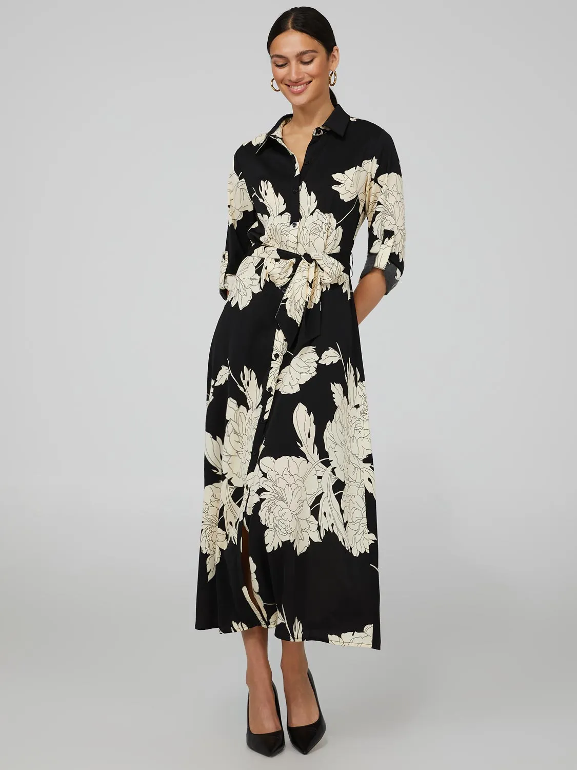 Printed Button-Front Maxi Shirt Dress sold by Suzy Shier
