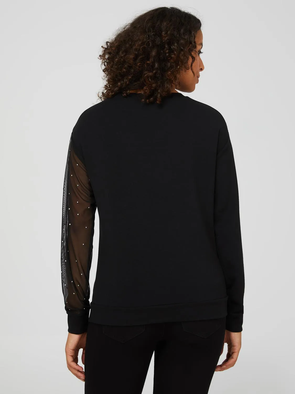 Jersey Sweatshirt With Rhinestone Mesh Sleeve sold by Suzy Shier product image thumbnail 5