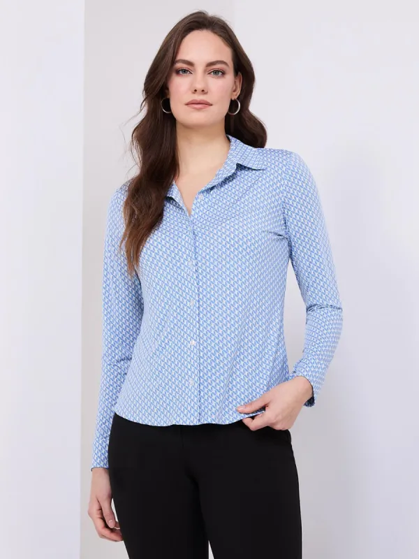 Printed Button-Front Blouse sold by Suzy Shier