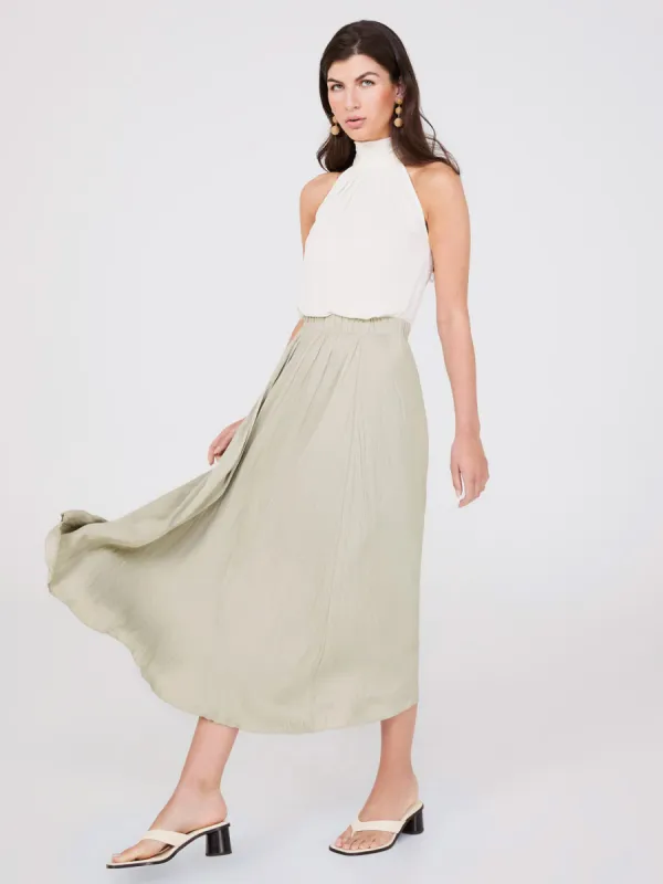 Broomstick Pleated Satin Skirt sold by Suzy Shier
