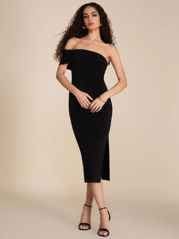 One-Shoulder Fitted Midi Cocktail Dress sold by Suzy Shier