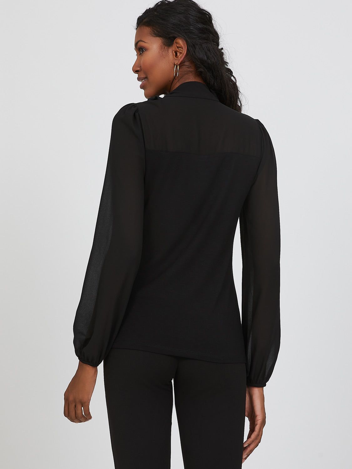 Chiffon Sleeve Mock Neck Side Bow Tie Top sold by Suzy Shier product image thumbnail 4