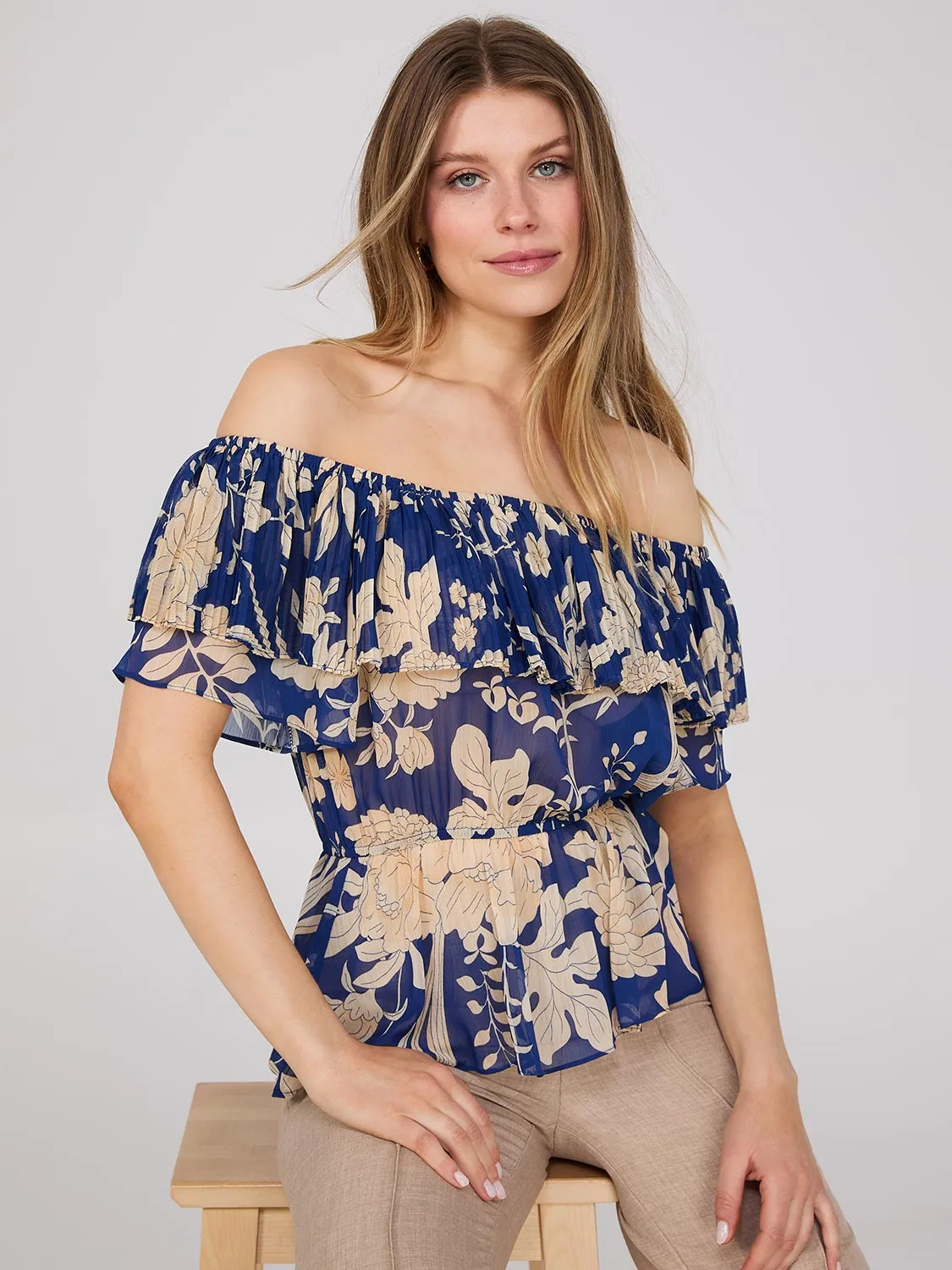 Floral Print Off-The-Shoulder Peplum Top sold by Suzy Shier
