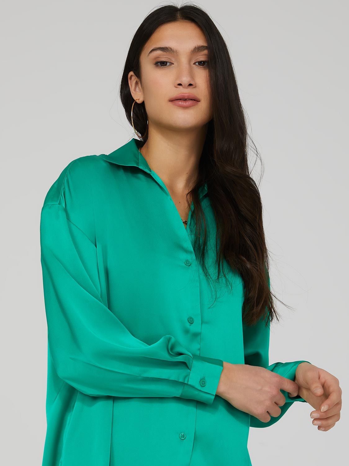 Oversized Satin Button Down Blouse sold by Suzy Shier product image thumbnail 7
