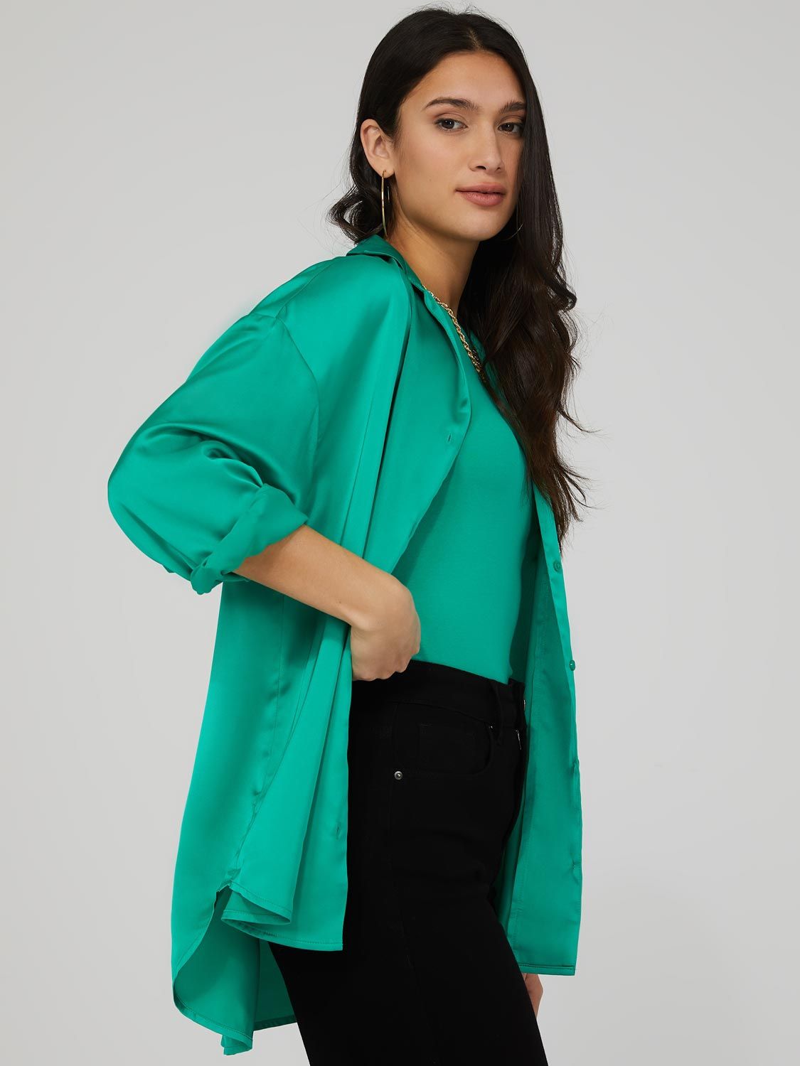 Oversized Satin Button Down Blouse sold by Suzy Shier product image thumbnail 6