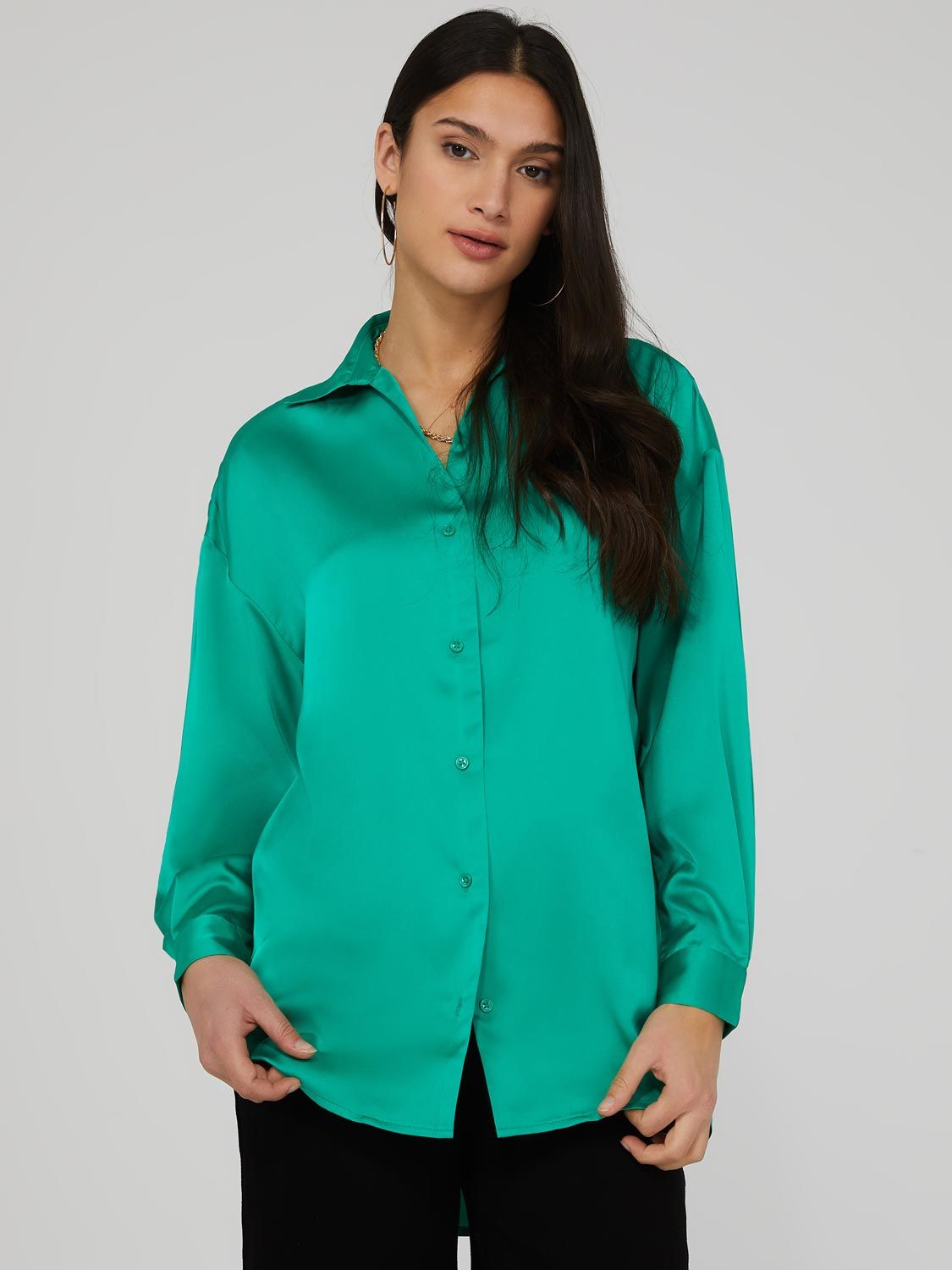 Oversized Satin Button Down Blouse sold by Suzy Shier product image thumbnail 5