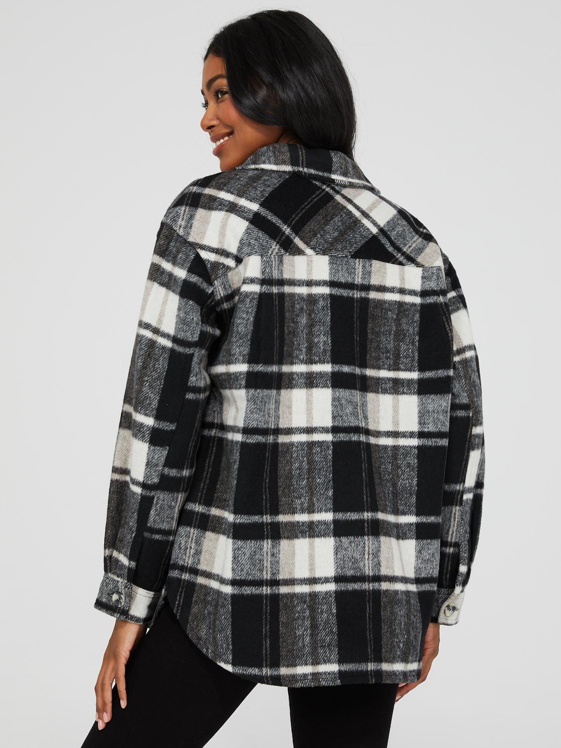 Short Plaid Shacket With Flap Pockets sold by Suzy Shier product image thumbnail 5