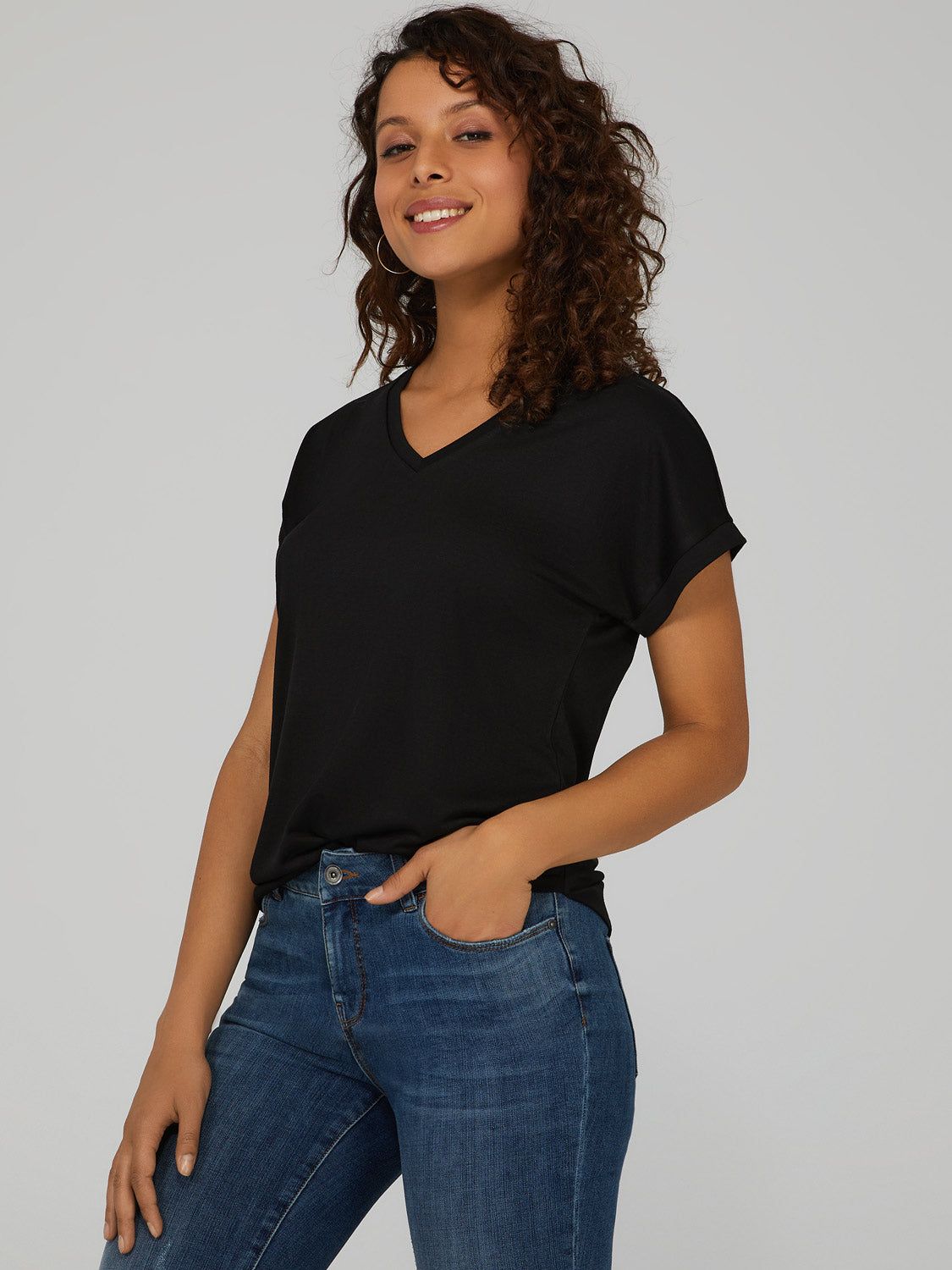 Cuffed Sleeve V-Neck Top sold by Suzy Shier product image thumbnail 14