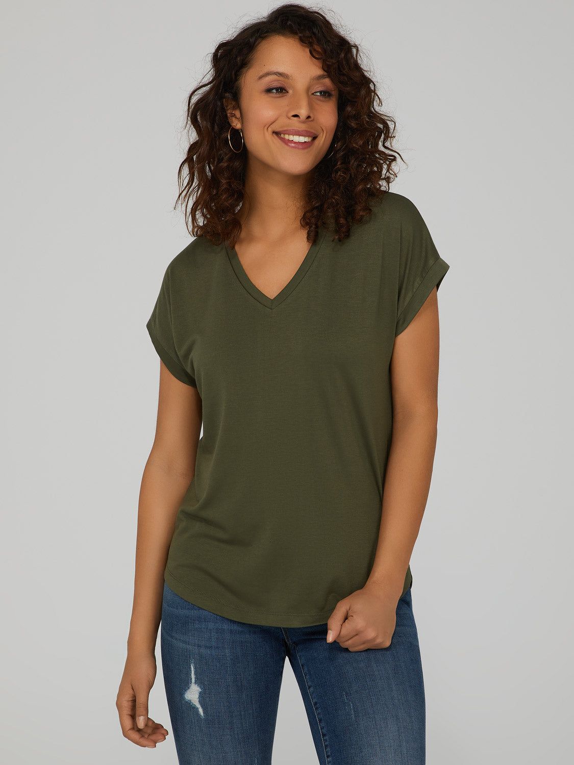 Cuffed Sleeve V-Neck Top sold by Suzy Shier product image thumbnail 9