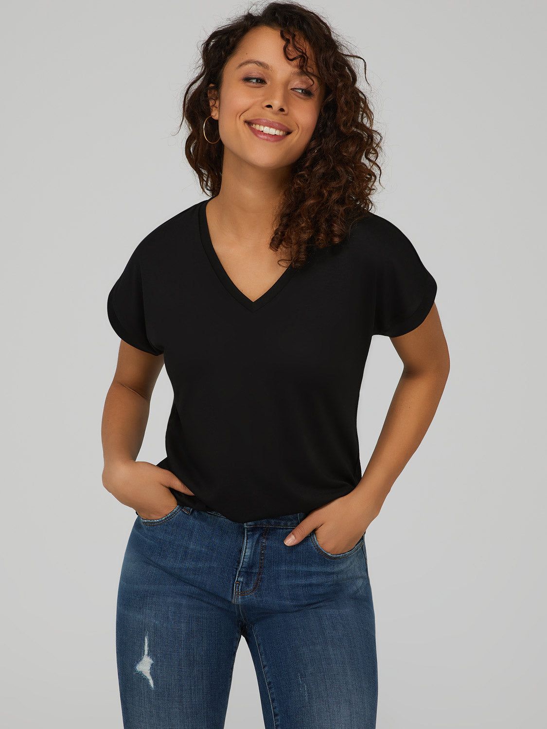 Cuffed Sleeve V-Neck Top sold by Suzy Shier product image thumbnail 13