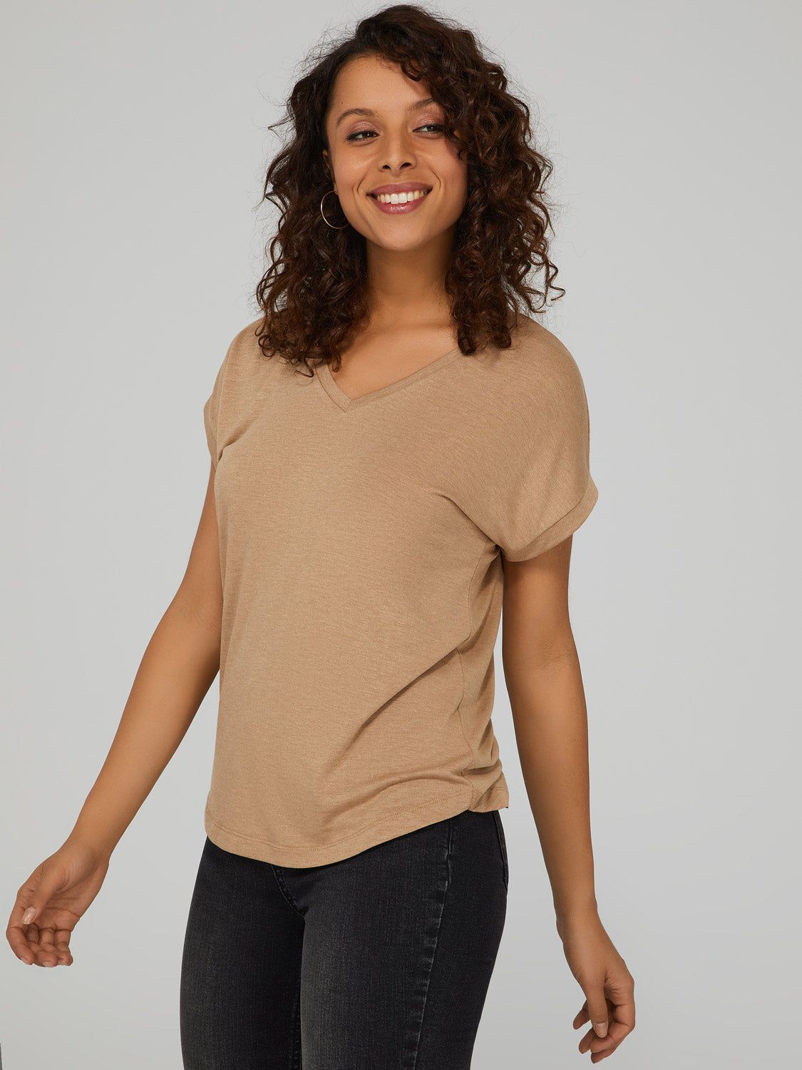 Cuffed Sleeve V-Neck Top sold by Suzy Shier product image thumbnail 6