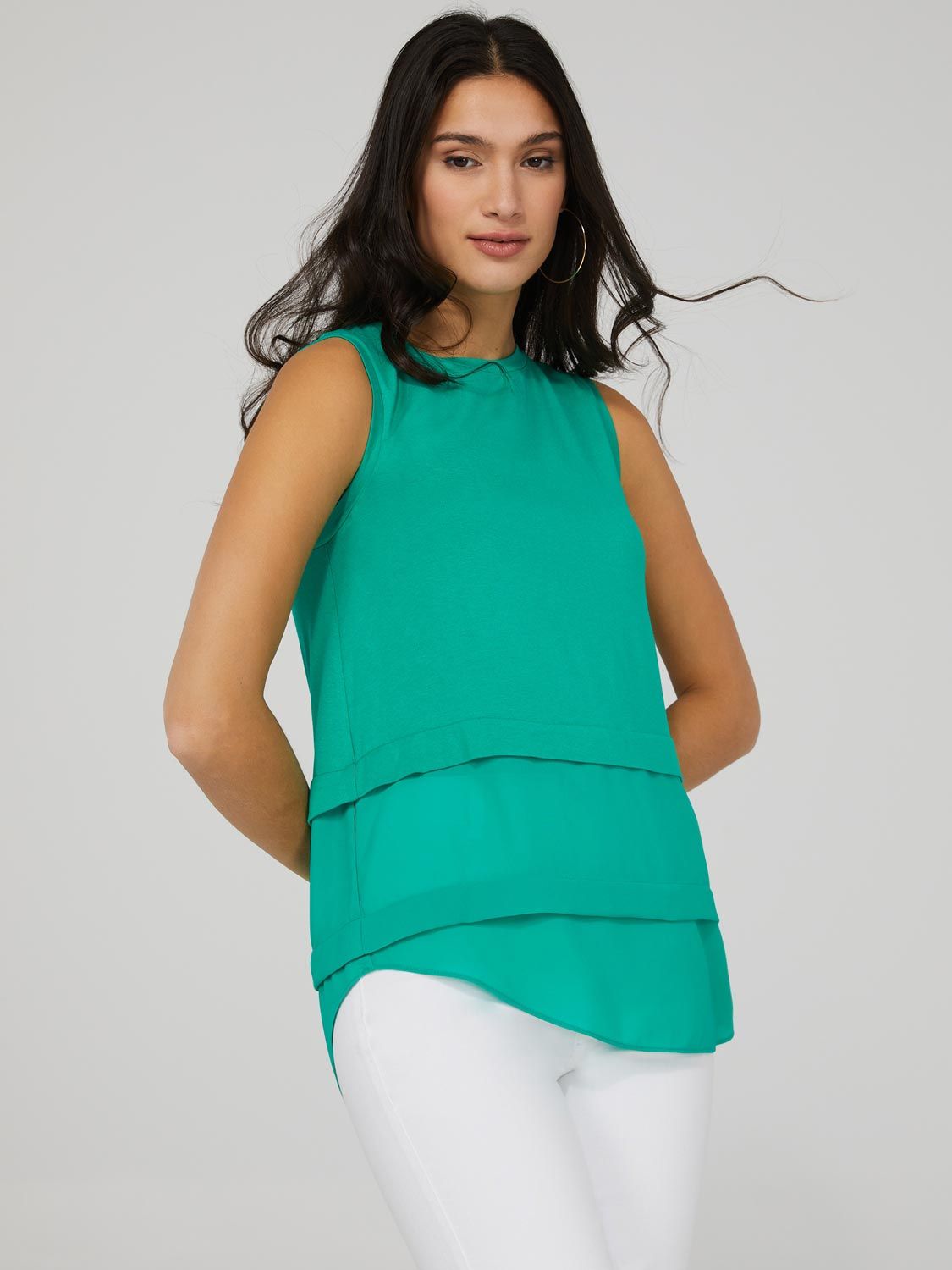 Sleeveless Layered Round Neck Top sold by Suzy Shier