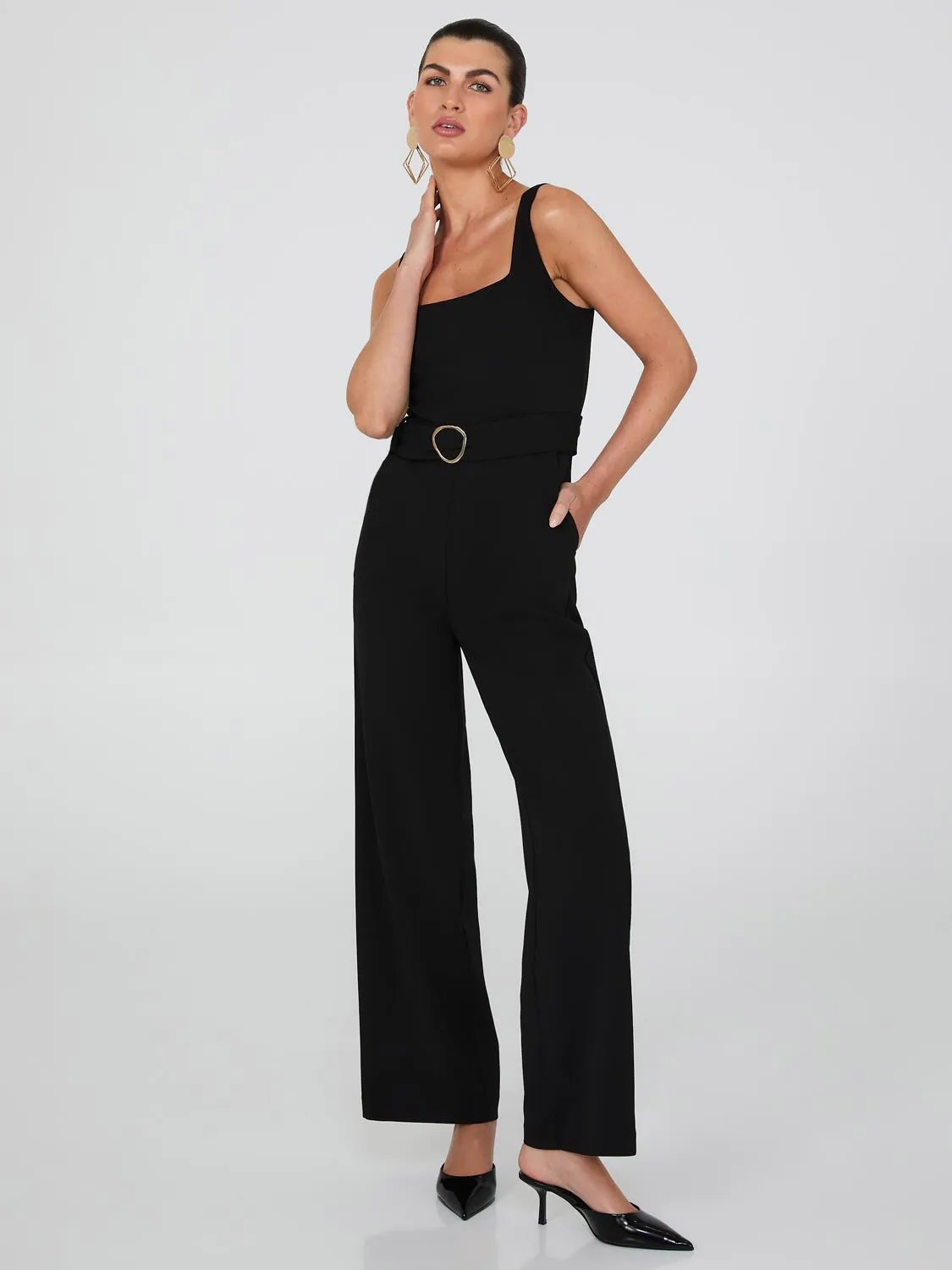 Square Neck Wide-Leg Jumpsuit With Pockets sold by Suzy Shier