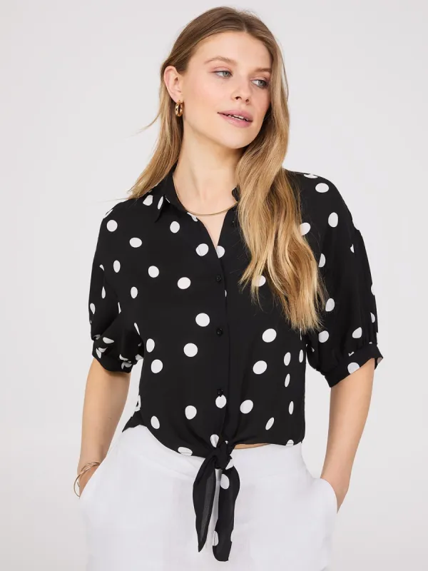 Polka Dot Button-Up Short Sleeve Blouse sold by Suzy Shier