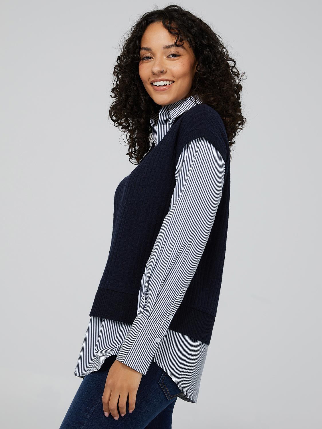 2-Fer Blouse With Woven Short Sleeve Top sold by Suzy Shier product image thumbnail 4