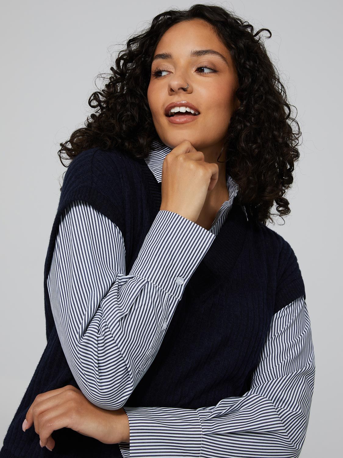 2-Fer Blouse With Woven Short Sleeve Top sold by Suzy Shier product image thumbnail 3