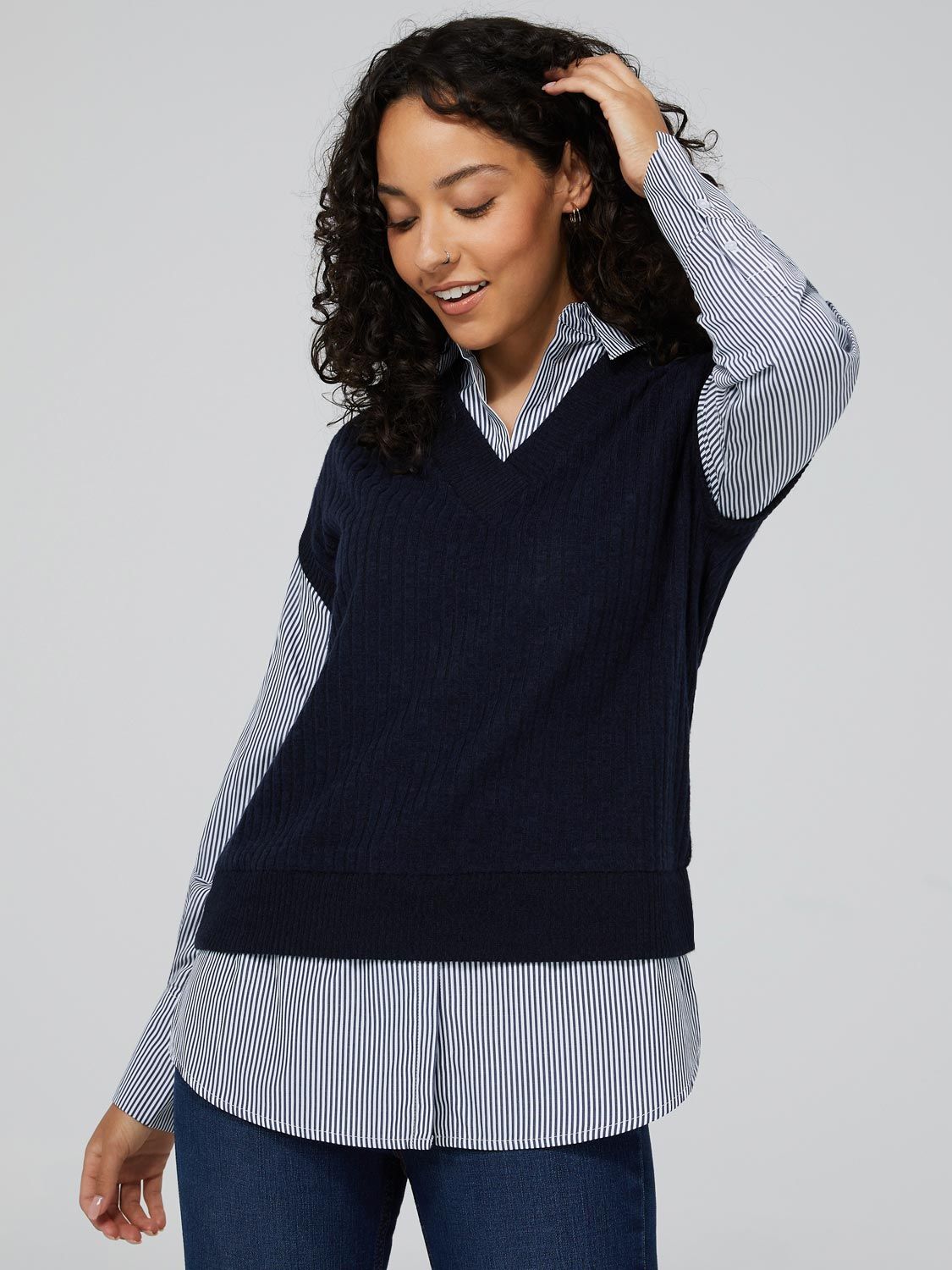 2-Fer Blouse With Woven Short Sleeve Top sold by Suzy Shier product image thumbnail 2