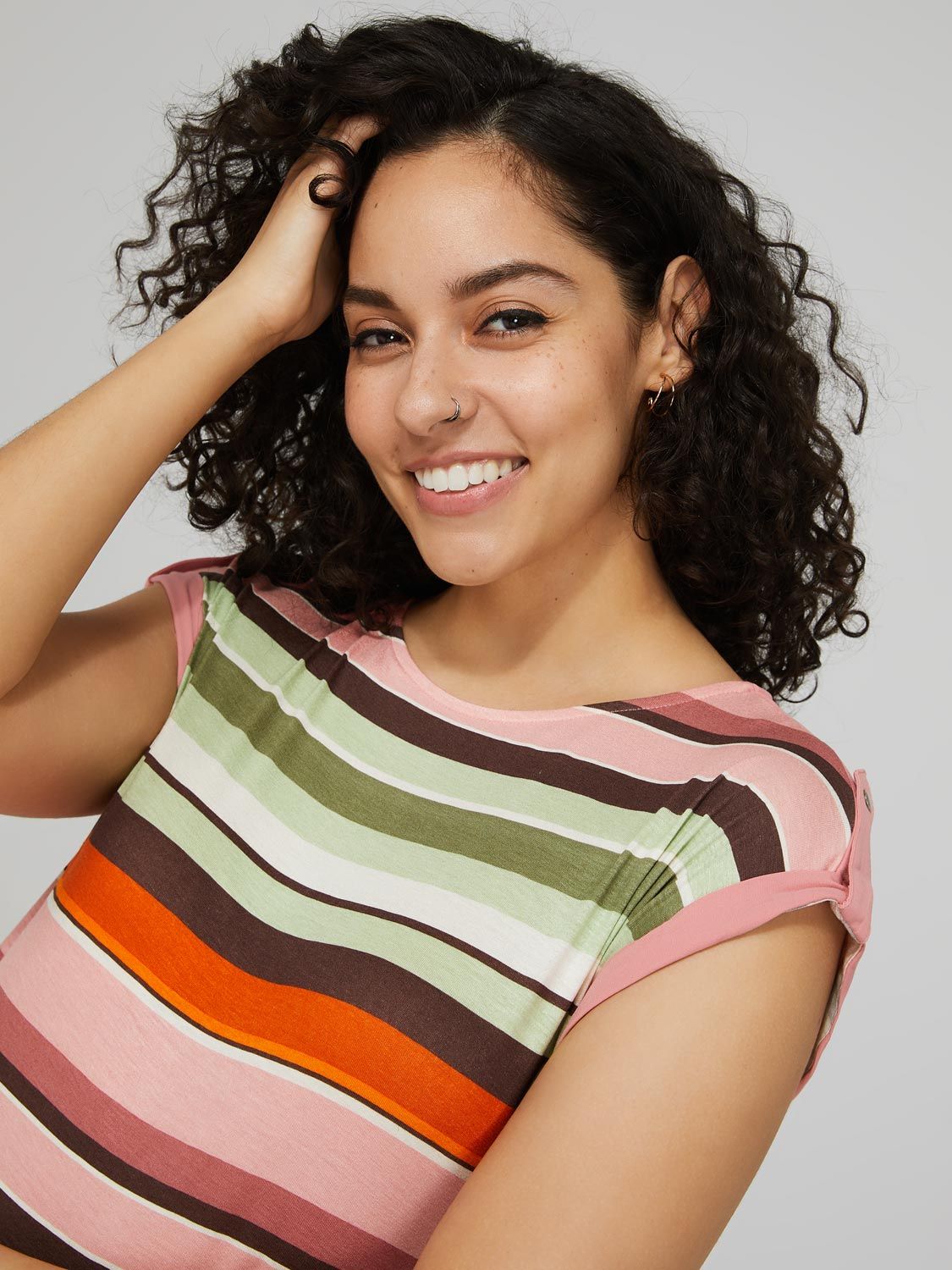 Printed Dolman Sleeve T-Shirt With Button Detail sold by Suzy Shier